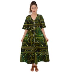 Circuits Circuit Board Yelow Kimono Sleeve Boho Dress by Ndabl3x