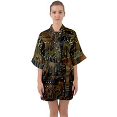 Circuits Circuit Board Orange Technology Half Sleeve Satin Kimono  by Ndabl3x