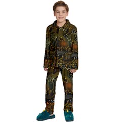 Circuits Circuit Board Orange Technology Kids  Long Sleeve Velvet Pajamas Set by Ndabl3x