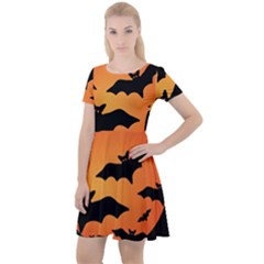 Halloween Bats Moon Full Moon Cap Sleeve Velour Dress  by Cendanart