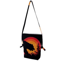 Forest Bear Silhouette Sunset Folding Shoulder Bag by Cendanart