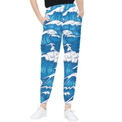 Storm Waves Seamless Pattern Raging Ocean Water Sea Wave Vintage Japanese Storms Print Illustration Women s Tapered Pants by Ket1n9