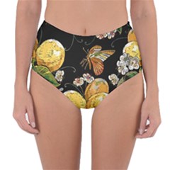 Embroidery Blossoming Lemons Butterfly Seamless Pattern Reversible High-waist Bikini Bottoms by Ket1n9