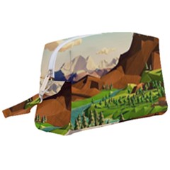 River Between Green Forest With Brown Mountain Wristlet Pouch Bag (large) by Cendanart