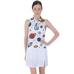 Set Cartoon Symbol Pattern Women s Sleeveless Polo T-shirt by Bedest