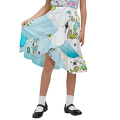 Astronaut Spaceship Kids  Ruffle Flared Wrap Midi Skirt by Bedest