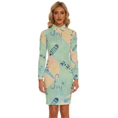 Background School Doodles Graphic Long Sleeve Shirt Collar Bodycon Dress by Bedest