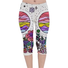 Rainbow Fun Cute Minimal Doodles Velvet Capri Leggings  by Bedest