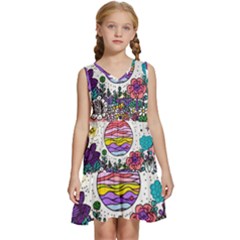 Rainbow Fun Cute Minimal Doodles Kids  Sleeveless Tiered Mini Dress by Bedest