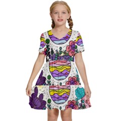 Rainbow Fun Cute Minimal Doodles Kids  Short Sleeve Tiered Mini Dress by Bedest