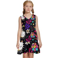 Rainbow Fun Cute Minimal Doodle Kids  Sleeveless Tiered Mini Dress by Bedest