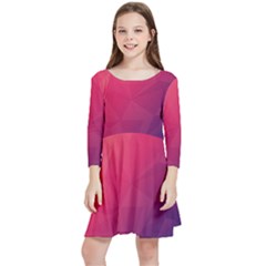 Color Triangle Geometric Textured Kids  Quarter Sleeve Skater Dress by Grandong