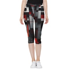 3d Back Red Abstract Pattern Inside Out Lightweight Velour Capri Leggings  by Grandong