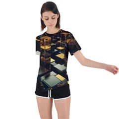 Abstract Shiny Pattern Asymmetrical Short Sleeve Sports T-shirt by Grandong