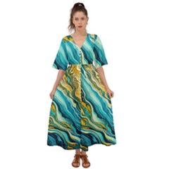 Painting Liquid Water Kimono Sleeve Boho Dress by Grandong