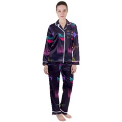 Colorful Sound Wave Set Women s Long Sleeve Satin Pajamas Set	 by Bedest