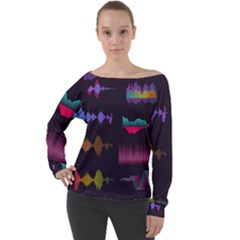 Colorful Sound Wave Set Off Shoulder Long Sleeve Velour Top by Bedest