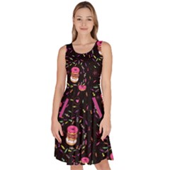 Donuts Black & Pink Sprinkles Knee Length Skater Dress With Pocketsclone by CoolDesigns