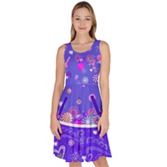 Blue Violet Lollipop Candy Macaroon Cupcake Donut Knee Length Skater Dress With Pockets by CoolDesigns