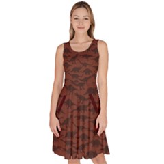 Brown Pattern Dinosaur Silhouettes Knee Length Skater Dress With Pockets by CoolDesigns