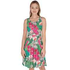 Hawaii Hibiscus Aquamarine Tropical Flowers Knee Length Skater Dress With Pockets by CoolDesigns