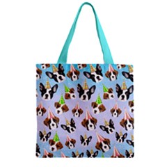 Birthday Dog Blue Cute Pattern Night Life Zipper Grocery Tote Bag by CoolDesigns