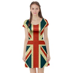 Uk Flag Yellow Red Vintage Short Sleeve Skater Dress by CoolDesigns