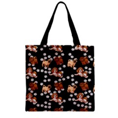 Beagle Dog Footprints Dark Zipper Grocery Tote Bag by CoolDesigns