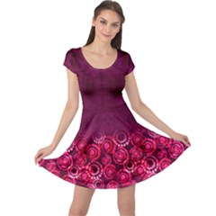 Roses Floral Dark Magenta Cap Sleeve Dress