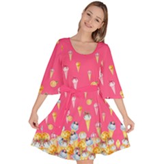 Full Of Cones Deep Pink Lollipop Candy Macaroon Cupcake Donut Velour Kimono Dress by CoolDesigns