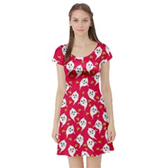 Red Autumn Ghost Print Short Sleeve Skater Dress by CoolDesigns