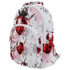 Ladybugs Pattern Texture Watercolor Rounded Multi Pocket Backpack by Bedest