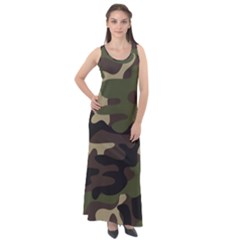 Texture Military Camouflage Repeats Seamless Army Green Hunting Sleeveless Velour Maxi Dress by Bedest