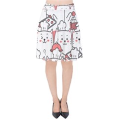 Cute Cat Chef Cooking Seamless Pattern Cartoon Velvet High Waist Skirt by Bedest