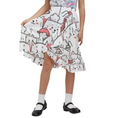 Cute Cat Chef Cooking Seamless Pattern Cartoon Kids  Ruffle Flared Wrap Midi Skirt by Bedest