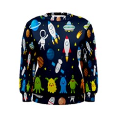 Big Set Cute Astronauts Space Planets Stars Aliens Rockets Ufo Constellations Satellite Moon Rover V Women s Sweatshirt by Bedest