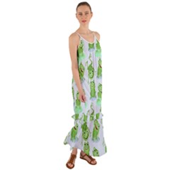 Cute Green Frogs Seamless Pattern Cami Maxi Ruffle Chiffon Dress by Bedest