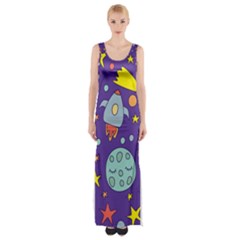 Card With Lovely Planets Thigh Split Maxi Dress by Bedest