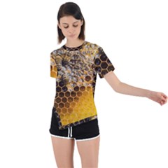 Honeycomb With Bees Asymmetrical Short Sleeve Sports T-shirt by Bedest