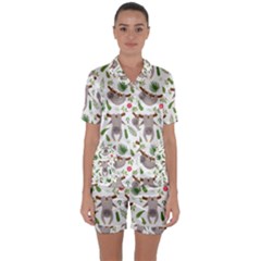 Seamless Pattern With Cute Sloths Satin Short Sleeve Pajamas Set by Bedest