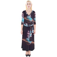 Stuck On Saturn Astronaut Planet Space Quarter Sleeve Wrap Maxi Dress by Cendanart