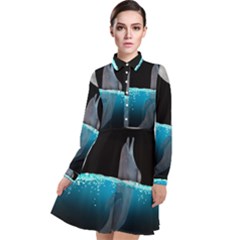 Dolphin Moon Water Long Sleeve Chiffon Shirt Dress by Ndabl3x