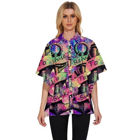 Anchor Purple Space Women s Batwing Button Up Shirt by Bedest