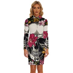 Skull Flowers American Native Dream Catcher Legend Long Sleeve Shirt Collar Bodycon Dress by Bedest