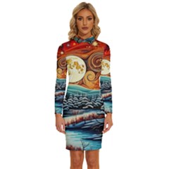 Winter Wonderland Landscape Nature Long Sleeve Shirt Collar Bodycon Dress by Bedest