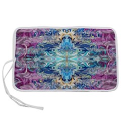 Magenta On Cobalt Arabesque Pen Storage Case (l) by kaleidomarblingart