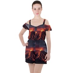 Volcanic Eruption Ruffle Cut Out Chiffon Playsuit by Proyonanggan