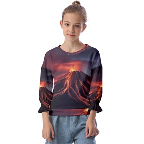 Volcanic Eruption Kids  Cuff Sleeve Top by Proyonanggan