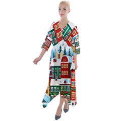 Christmas Background Design House Quarter Sleeve Wrap Front Maxi Dress by Proyonanggan