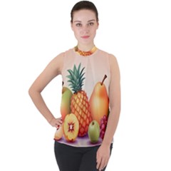 Fruit Pattern Apple Abstract Food Mock Neck Chiffon Sleeveless Top by Proyonanggan